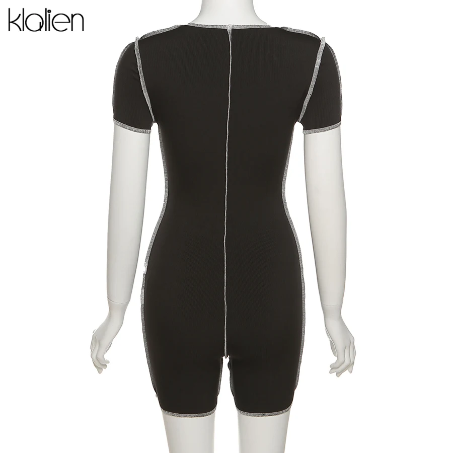 

KLALIEN Summer Sexy Hollow Out Bandage Short Sleeve Women Playsuit New Simple Casual Club Street Stretch Wild Female Playsuit