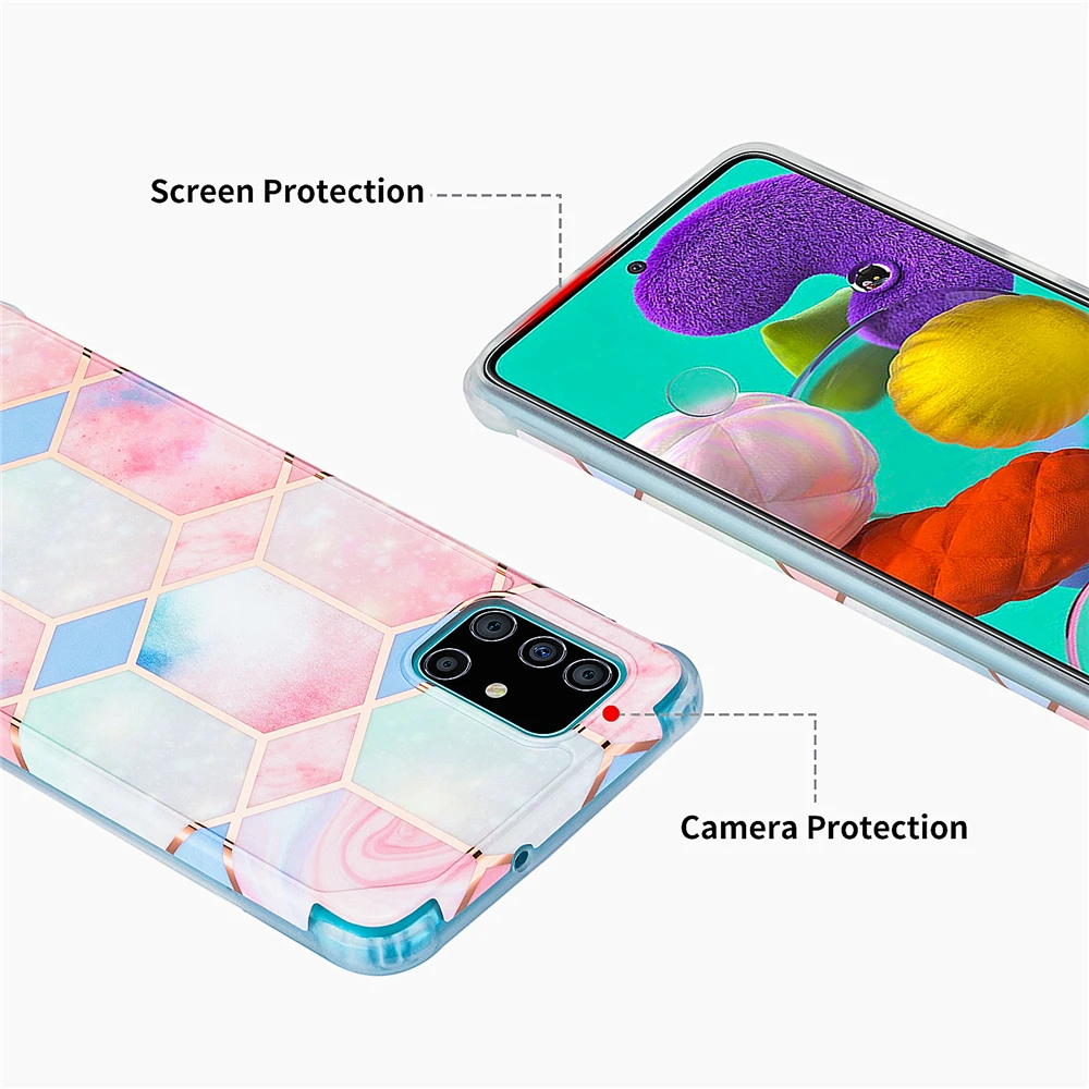 

Signalshin Rhombus Marble Phone Case For Samsung Note S20FE S20 Ultra A50 A71 S10 Plus Soft IMD Plating Rectangle Back Cover