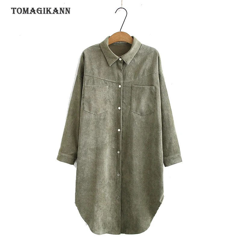 Винтажные длинные рубашки размера плюс весна и осень Женская однотонная блузка с