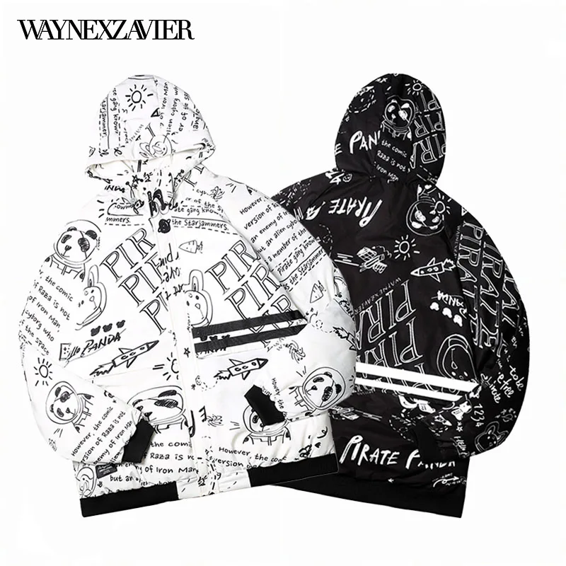 

Мужская зимняя куртка на белом утином пуху, с принтом