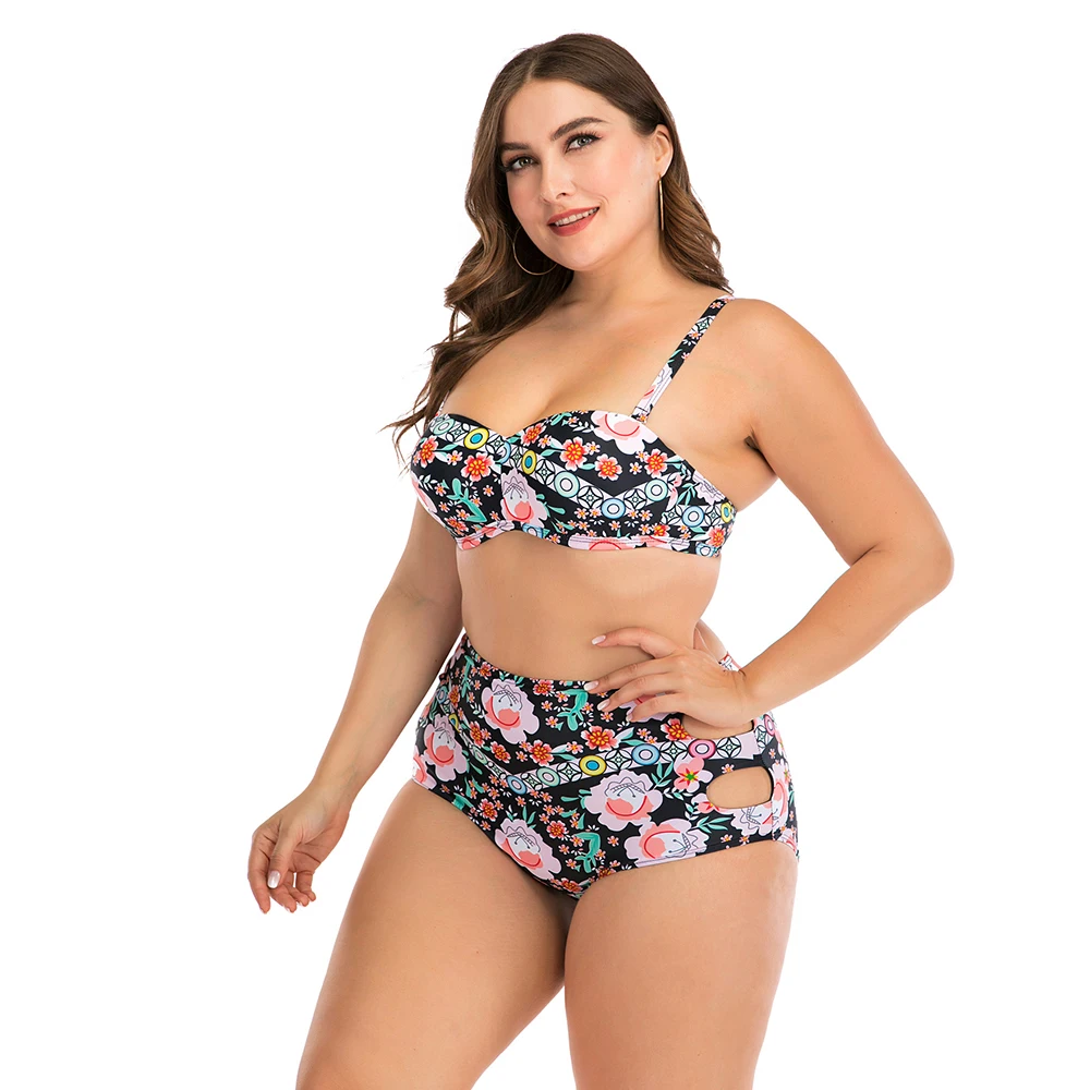 Женский купальник размера плюс комплект бикини высокая талия два предмета 4XL пуш