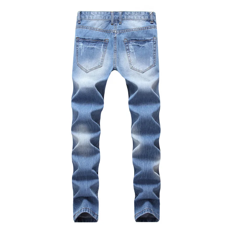 Mens Straight Fit Ripped Jeans Ripped Destroyed Denim Pants Slim Trousers Man Jean Male Famous Designer Brand High Quality Pants