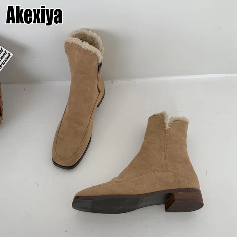 

Женские зимние ботинки на молнии, с квадратным носком, Размеры 35-39
