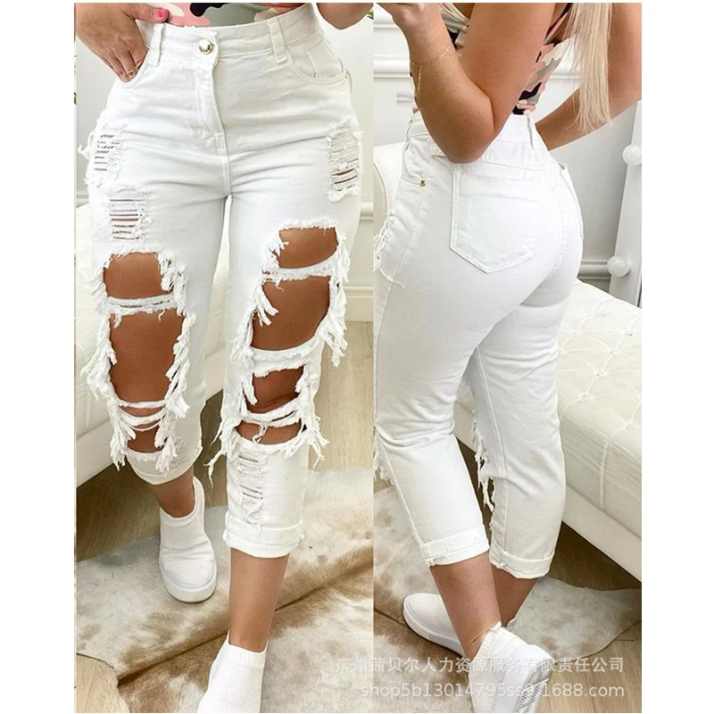 

Женские винтажные рваные джинсовые брюки WEPBEL, повседневные модные облегающие джинсы с высокой талией, женские длинные брюки