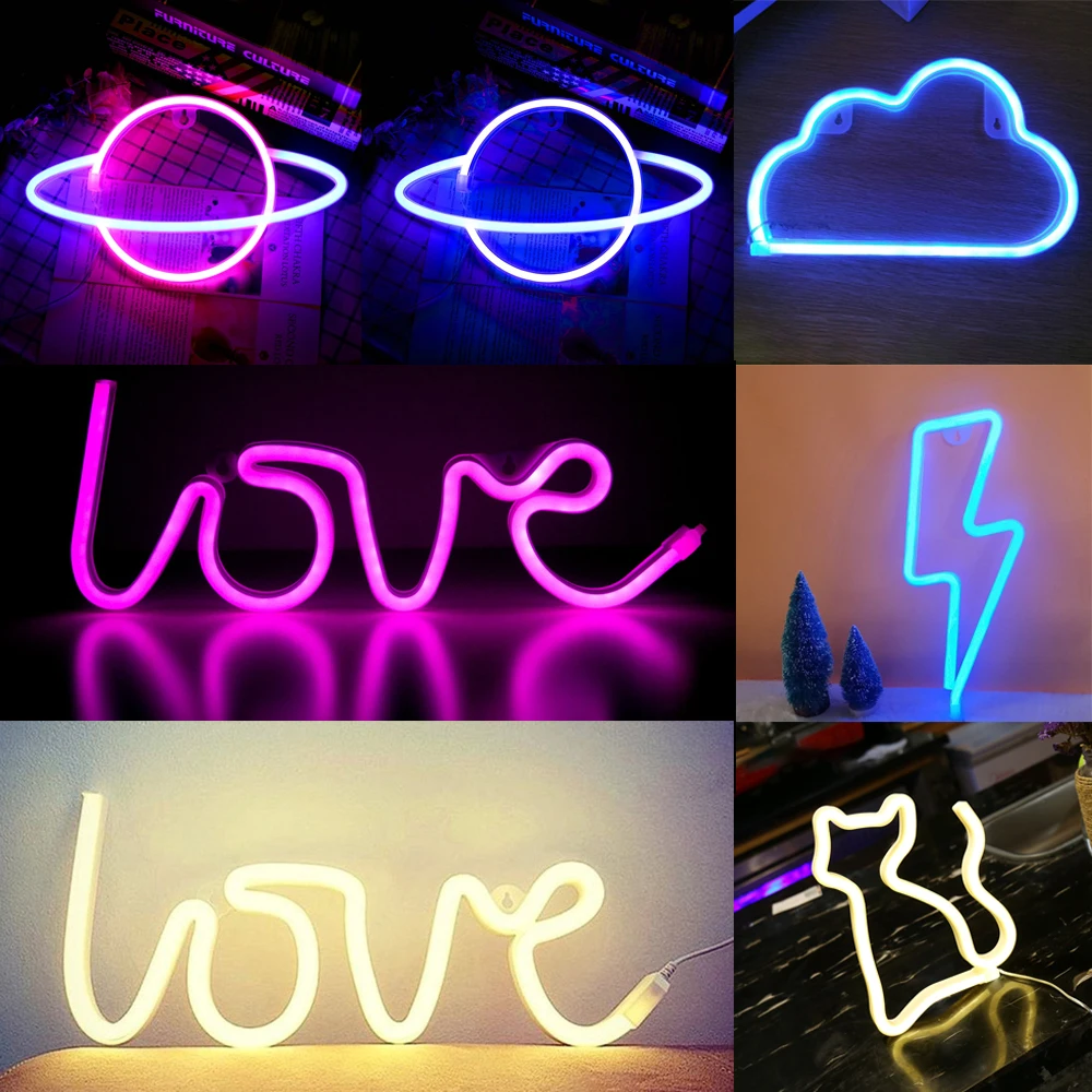 Светодиодный неоновый светильник лампа с изображением планеты кактуса кошки