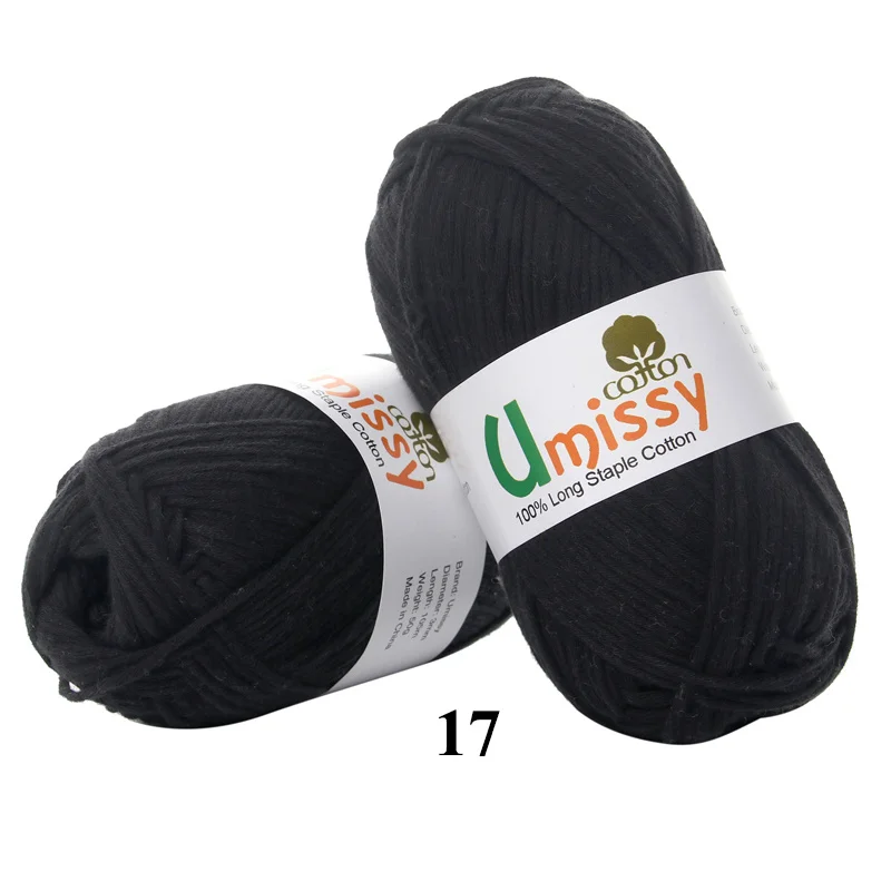 17 Black 1pc Хлопчатобумажная пряжа для вязания, чесаная толстая пряжа для вязания, Органический Детский свитер, кукла, 50 г - Цвет: 17 Black 1pc