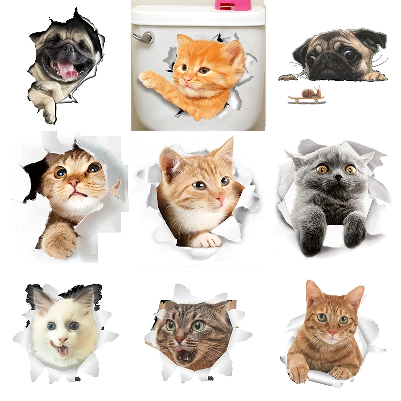 Новый креативный 3D Кот собака разбитая настенная декоративная накладка на