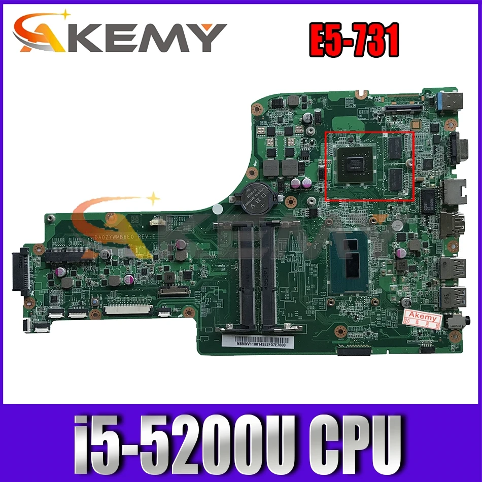 

NBMNV1100 For ACER Aspire E5-731 i5-5200U Laptop Motherboard DA0ZYWMB6E0 SR23Y N15S-GT-S-A2 DDR3 Notebook Mainboard