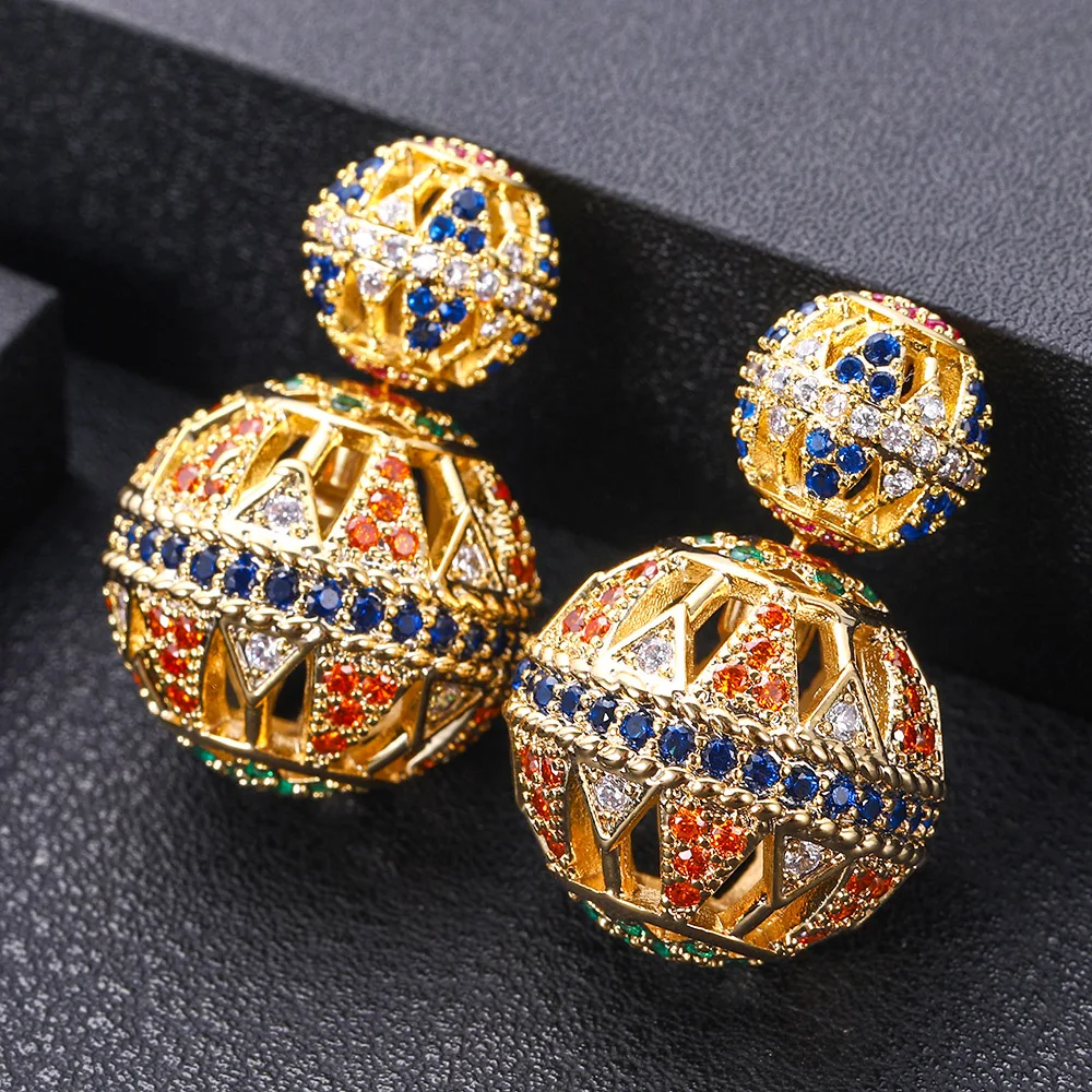 Janeklly новые модные красочные двойные шарики моно серьги с фианитами камни для