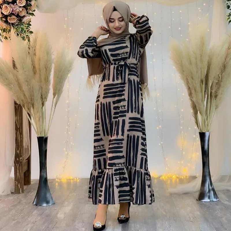 

2022 Abaya Dubai Muslim Luxury Dress High Women print long waist dress AliExpress elegant plain long skirt