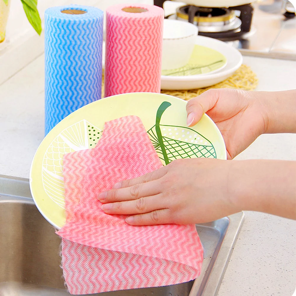 

50 Pieces/Roll Disposable Cleaning Towels Reusable Cleaning Cloth Handy Cleaning Wipes Washable Kitchen Paper Towels Dish Rags