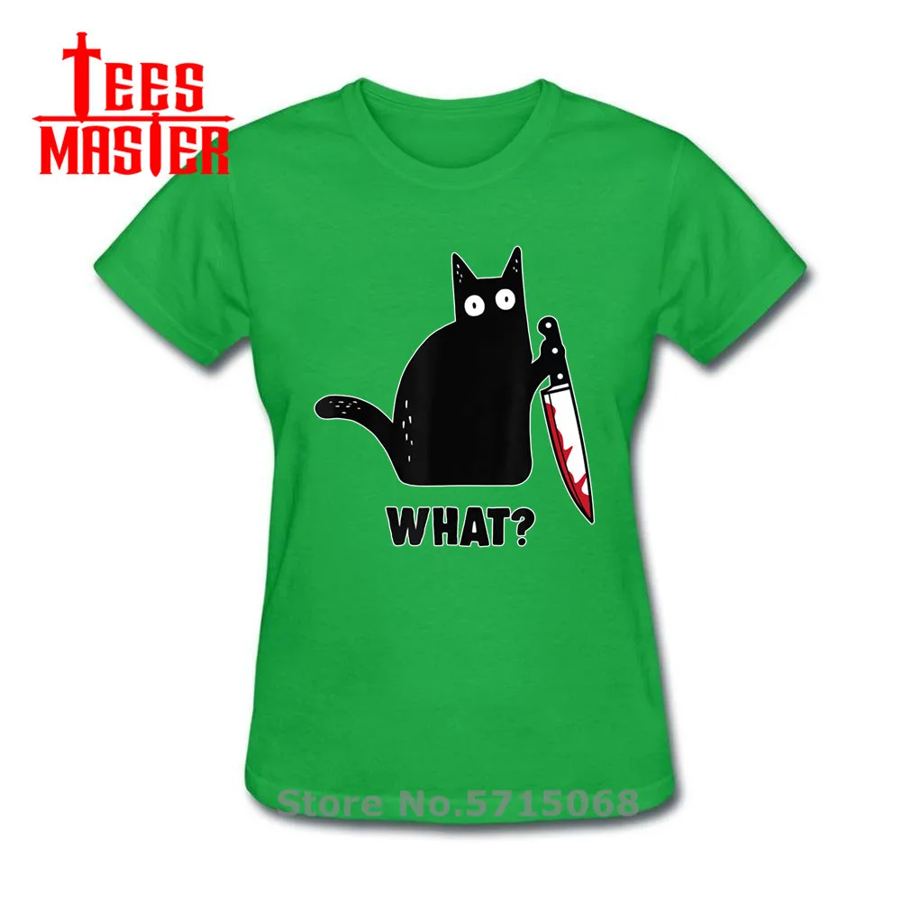 Черная кошка с нож женская футболка новинка моды убийственная и изображением