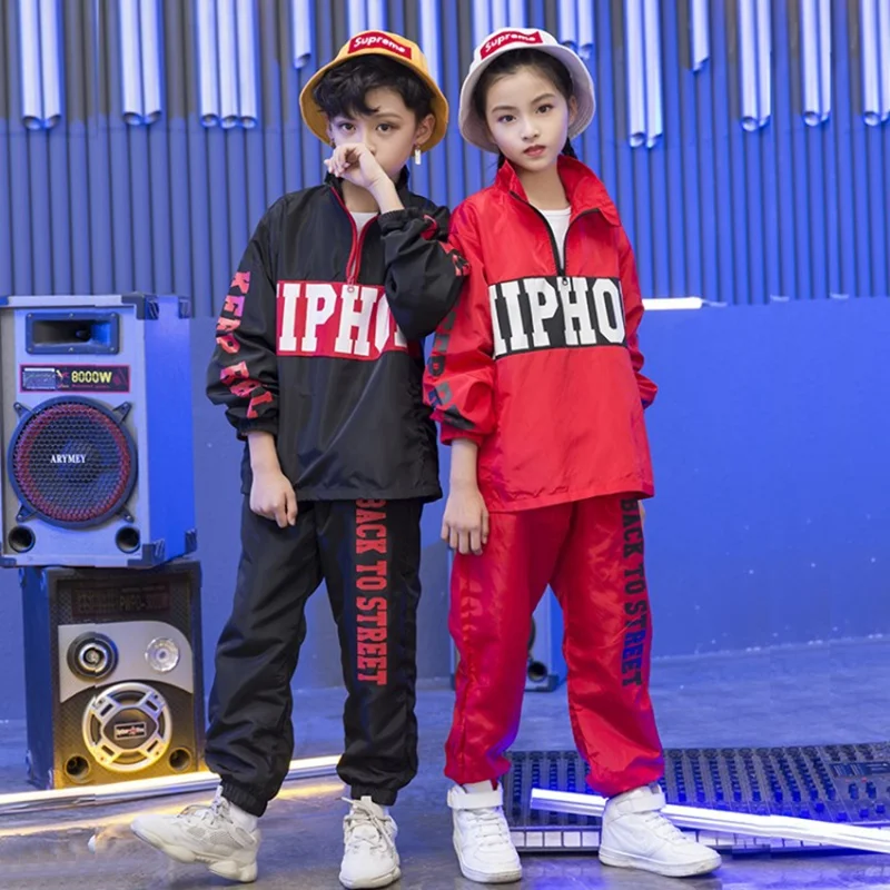 

Kids Hip Hop Clothing Boys Girls Street Dance Suit Children's Jazz Performance Costumes Hiphop Printed Jacket Pants Set fashion