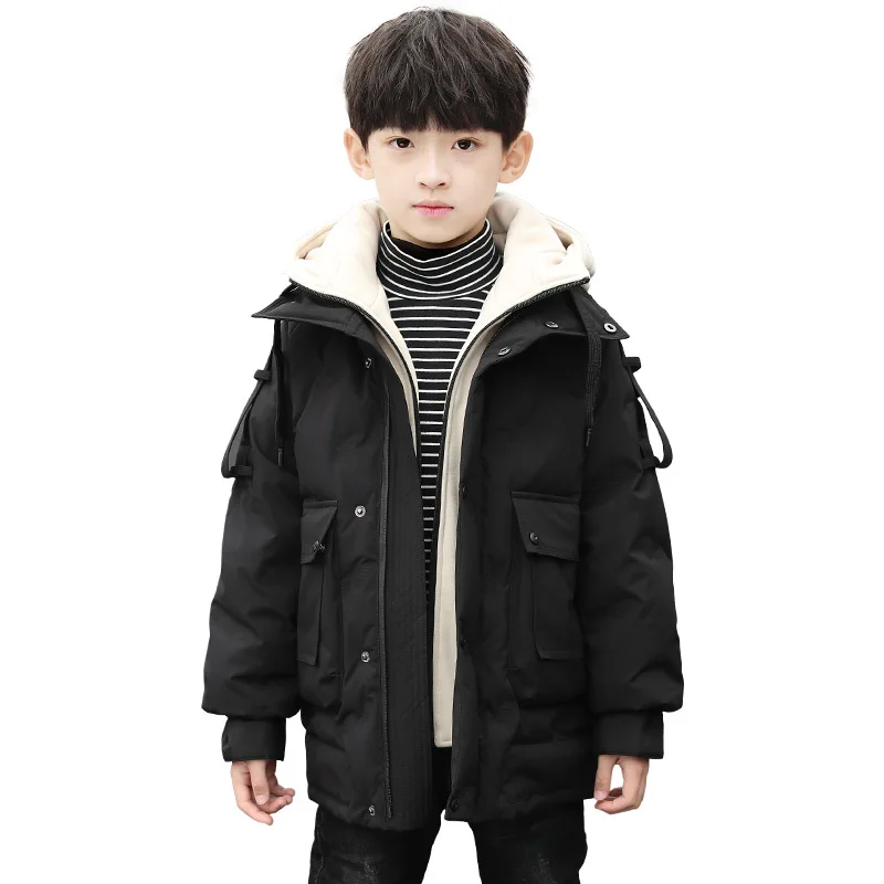 

2020 new children's winter down padded jacket lapel Korean hooded mid-length zipper shirt boy padded