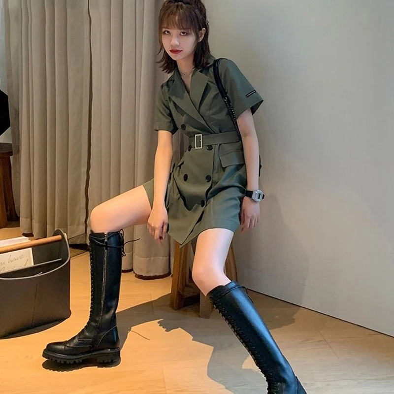 Женское винтажное короткое платье JuneLove свободное повседневное двубортное с