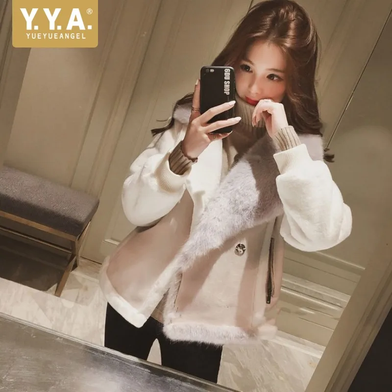 

Fashion Suede Biker Jacket Women Autumn Winter Slim Lambswool Short Coat High Street Long Sleeve Thicken Warm Outwear Female