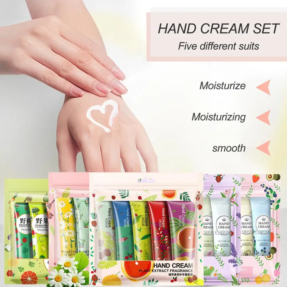 

5Pcs Hand Cream Plant Fragrance Hand Cream Moisturizing Hand Cream Gift Set Travel Size Hand Lotion With Shea Butter Natural A