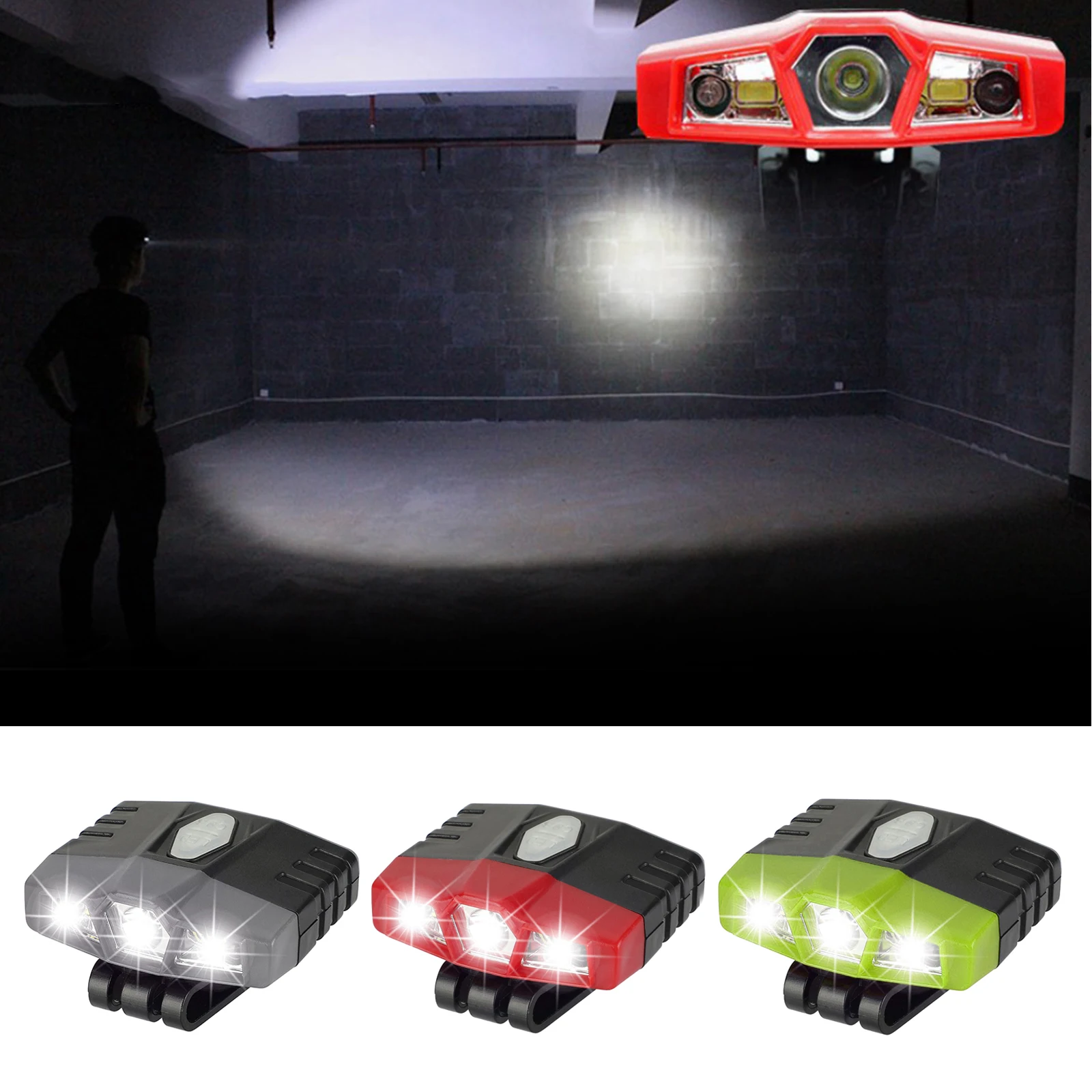 

Outdoor Bright LED Headlight USB Rechargeable Clip on Head Lamp Camping