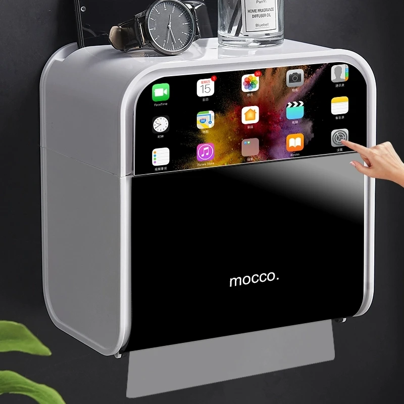

Punch Free Toilet Paper Holder Waterproof Tissue Box Wall Mounted Bathroom Roll Tray Storage Box Home Bathroom Accessories
