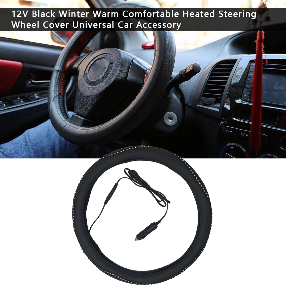 

AOZBZ New 38cm Car Steering Wheel Heating Cover 12V Bling Car Preheating Steering Wheel Cover Quick Heated Steering Wheel Cover