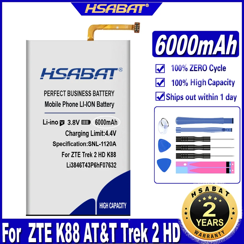 Аккумулятор HSABAT Li3846T43P6hF07632 6000 мАч для AT&ampT Trek 2 HD LTE батарей ZTE K88 | Мобильные