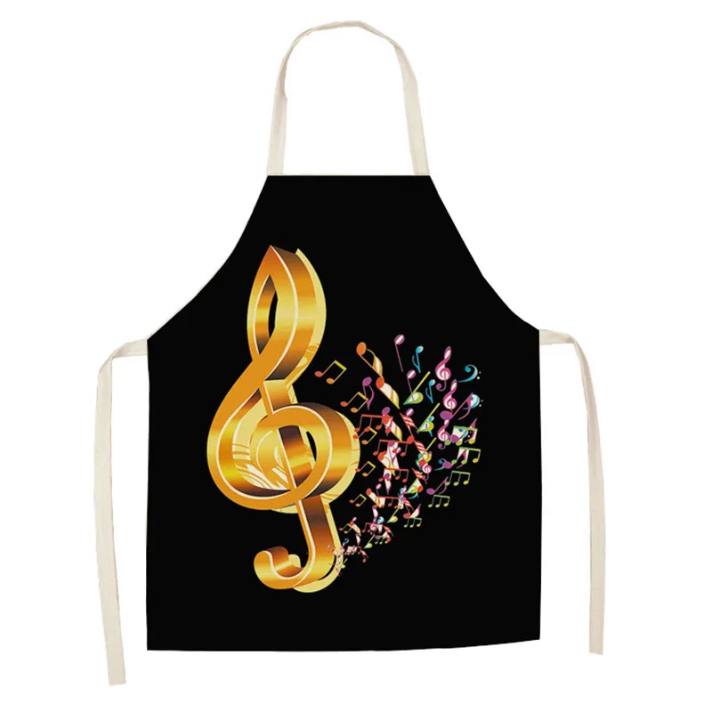 Musical Note Pattern Kitchen Aprons for Woman Man Dinner Party Cooking Cotton Linen Bibs Cleaning Tools | Дом и сад