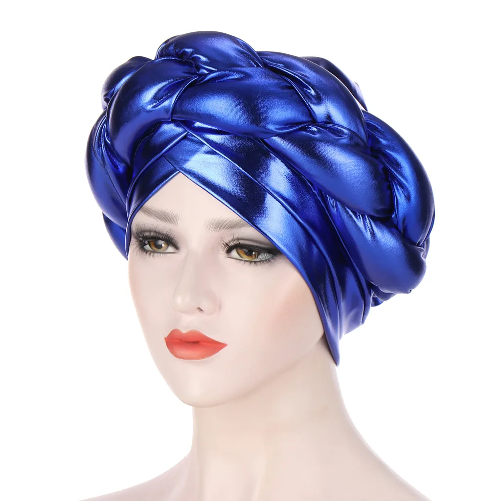 

2021 Head Wraps African Sparkly Chemo Head Cover Luxury Female Turban Caps Twist Braid Headscarf Ready To Wear Bonnet Arab