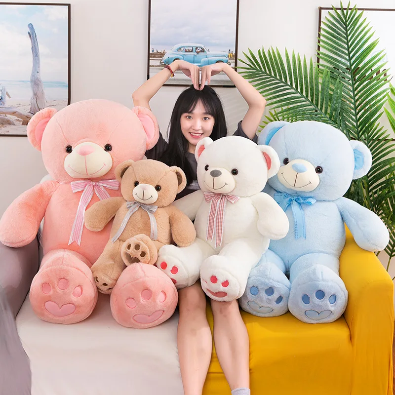 

55cm 75cm 90cm110cm bow tie teddy bear plush toy color big bear doll leather shell semi-finished product sleeping pillow