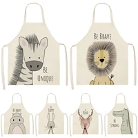 nordic animal zebra lion rabbit bear kitchen apron for woman sleeveless 5365 cotton linen aprons home cooking baking bibs 46427