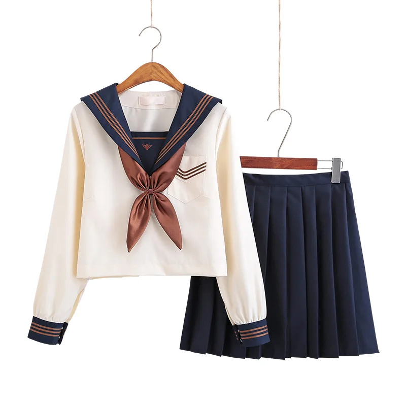 

Japanese School Dresses Jk Uniforms Apricot Sailor Suit Anime Form Pleated Skirt Uniform Dress For High School Girls Students