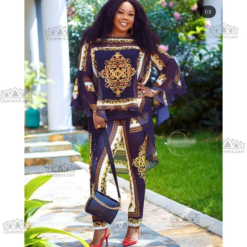 Костюм Дашики из шифона с длинным рукавом большими эластичными брюками осенний