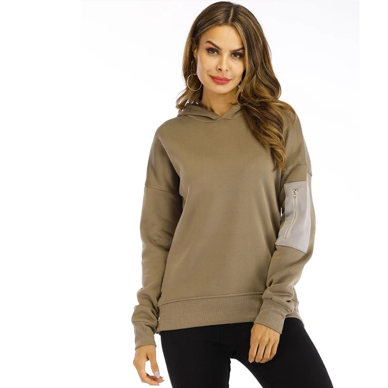 

Women Pockets Long Sleeve Hoodie Solid Color Loose Pullover Tops Casual Sweatshirt Streetwear