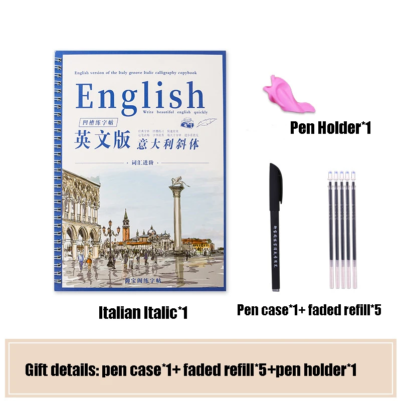 3 Reusable Groove Calligraphy Copybook English Italic Handwriting Training Pen Refills Hold Tools Set | Канцтовары для офиса и