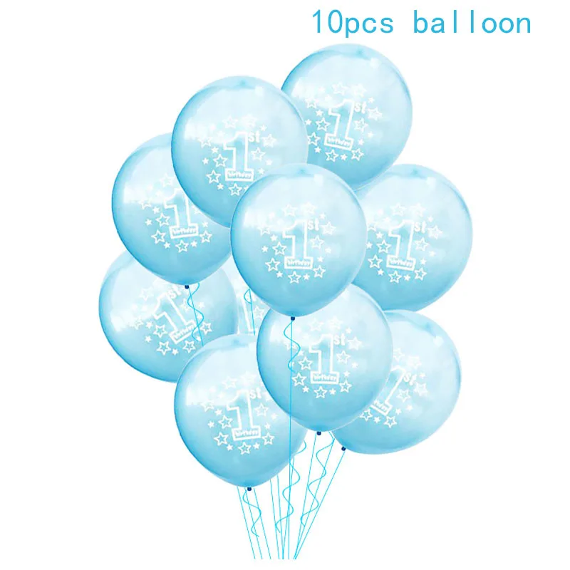 10pcs balloon 10/15 шт, для девочек и мальчиков 1st на день рождения воздушные шарики розового и голубого цвета с конфетти шары из латекса 1 Year Old первый День рождения Декор Baby Shower поставки - Цвет: 10pcs balloon