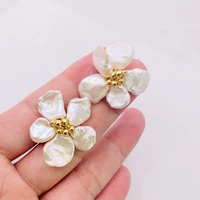 brass natural pearl floral stud earrings women jewelry gothic boho designer unique party elegance gifts japan korean fashion