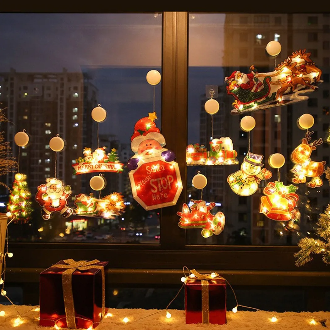 

Santa Claus Led Suction Cup Window Hanging Lights Christmas Decorative Atmosphere Scene Decor Festive Decorative Lights