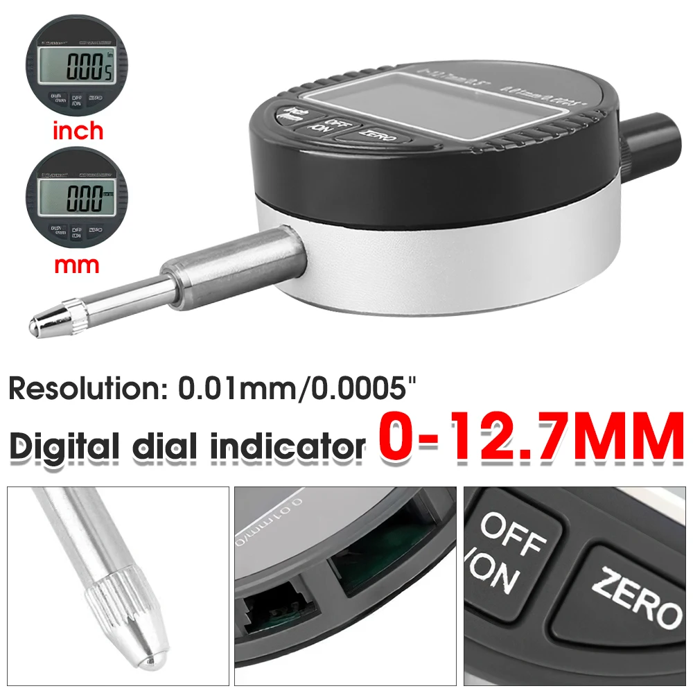 

0-127mm Electronic Digital Dial Indicator Large Screen Display Durable High Accuracy Precision Measuring Tools for Magnetic Base