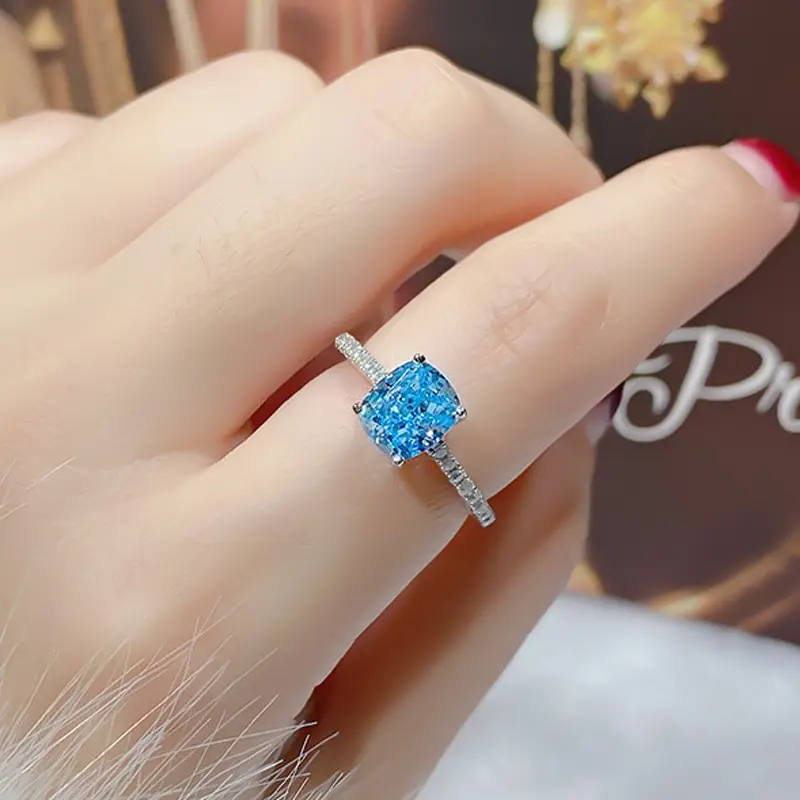 

Jazaz Fine 100% 925 Solid Sterling Silver Aquamarine Women Sparkling High Carbon Diamond Wedding Anniversary Party Gift B0439