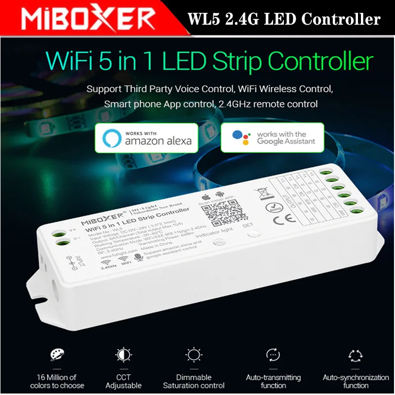 

Miboxer WL5 LED Controller 2.4G 15A 5 IN 1 Led Strip Controller For Single color, CCT, RGB, RGBW, RGB+CCT Led Strip,Support Amaz