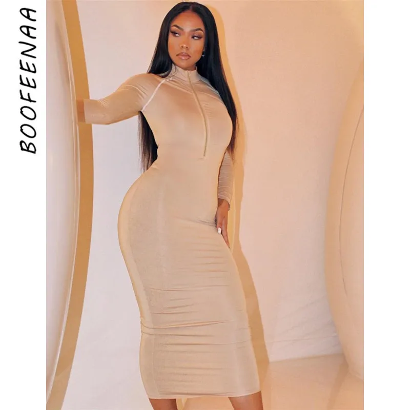 Женское платье макси с молнией спереди BOOFEENAA Клубное облегающее Платье длинным