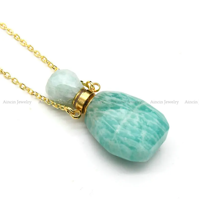 

High Quality Natural Amazonite Hand Cutting Perfume Bottle Pendant Necklace Fashion Women Jewelry Gift 3pcs