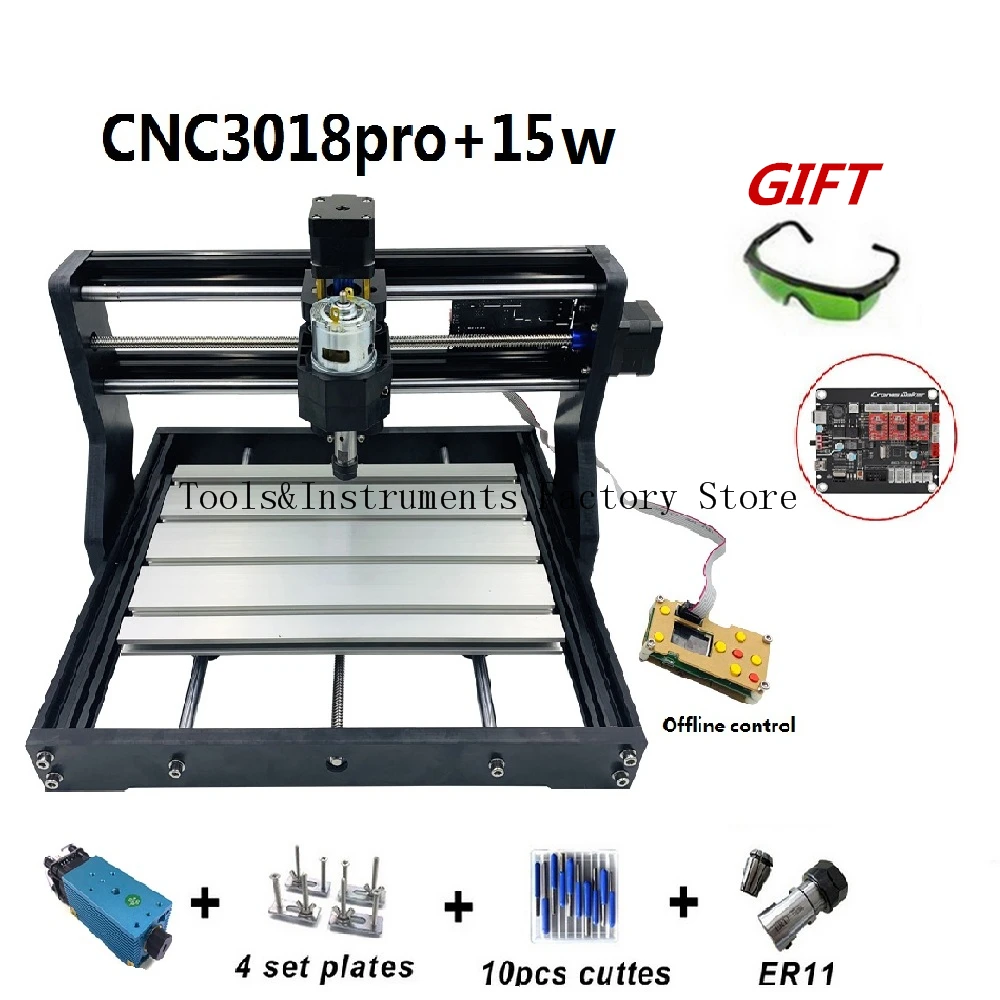 15W CNC3018 Pro гравировальный станок ER11 с управлением Offlineline 500mw 2500mw 5500mw фрезерный для