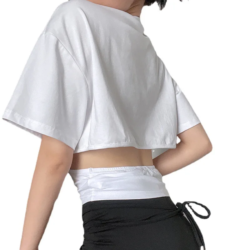 

Fashion letter print loose hollow waist short-sleeved T-shirt top 2021 new