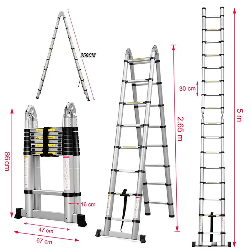 Портативная многофункциональная алюминиевая телескопическая лестница 5 м |