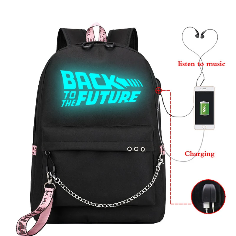 Back To The Future School Backpacks Luminous Book Bag Teenagers Nylon Girls Student Women Usb Charging Backpack Mochilas Mujer