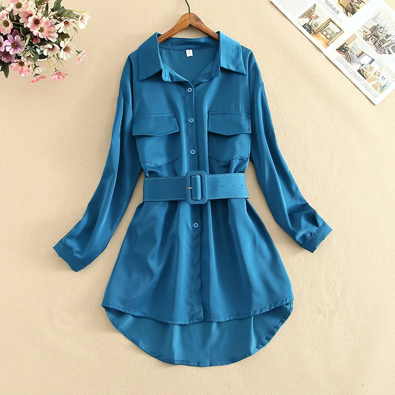 

Long-sleeved blouse women's new women's blouse with belt waist loose women's shirt blouse