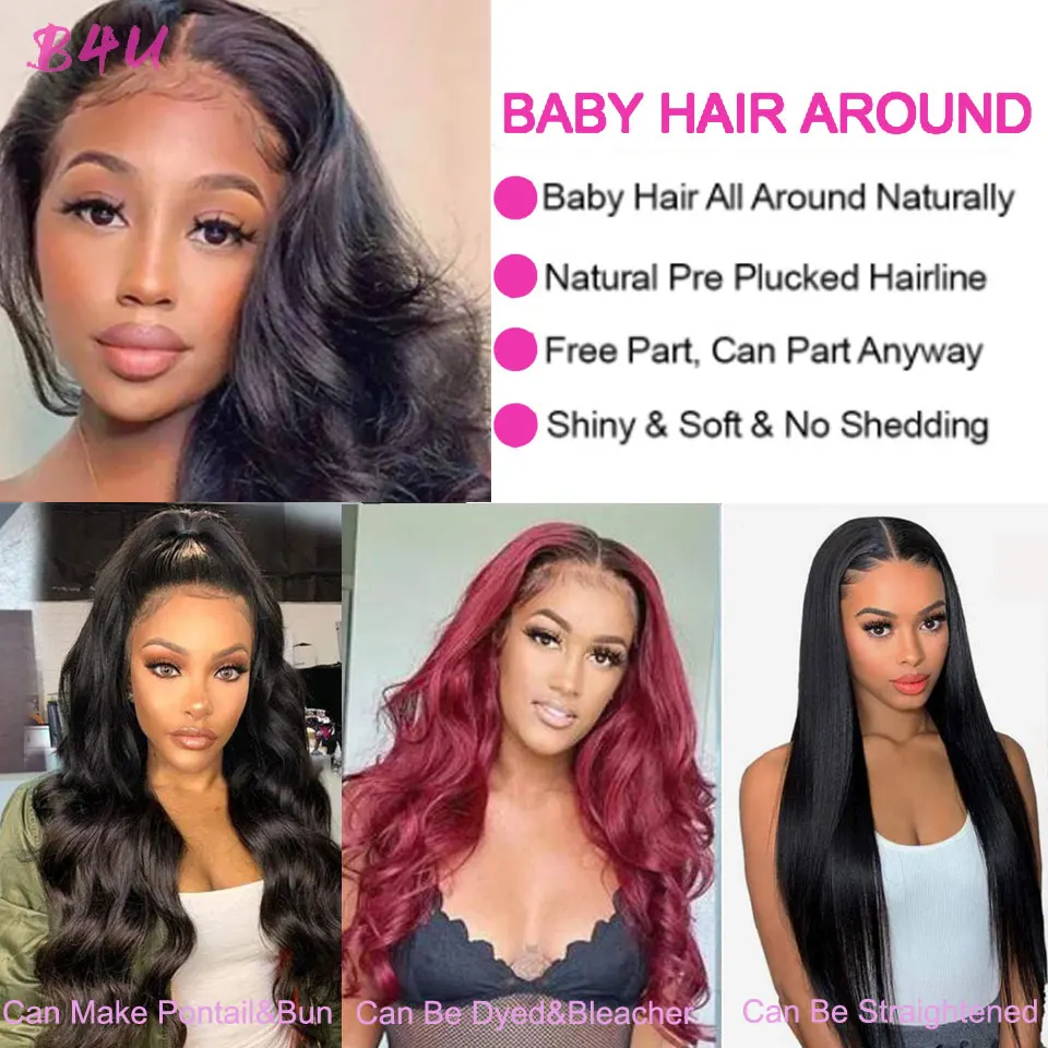 B4U Body Wave Lace Front Wig Brazilian 13x4 Frontal Wigs For Black Women Human Hair 4x4 Closure | Шиньоны и парики