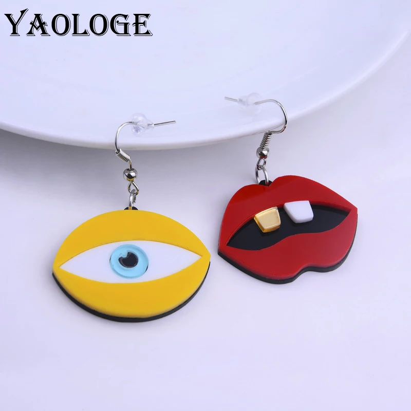 

YAOLOGE Asymmetrical Design Eyes Lip Pendant Acrylic Drop Earrings Fashion Gift Aesthetic Exaggerated Jewelry For Women Hot Sale