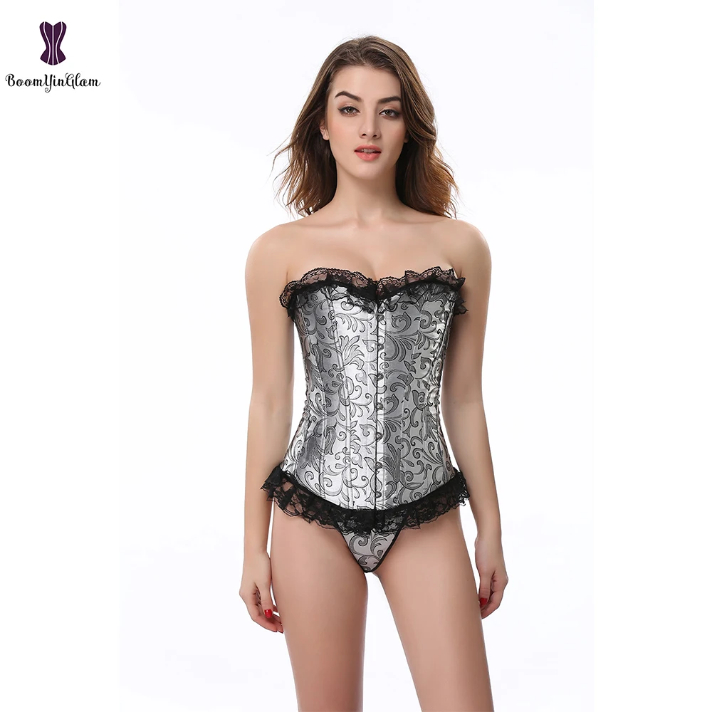 Корсет в Королевском Стиле с цветочной кружевной отделкой корсет из парчовой