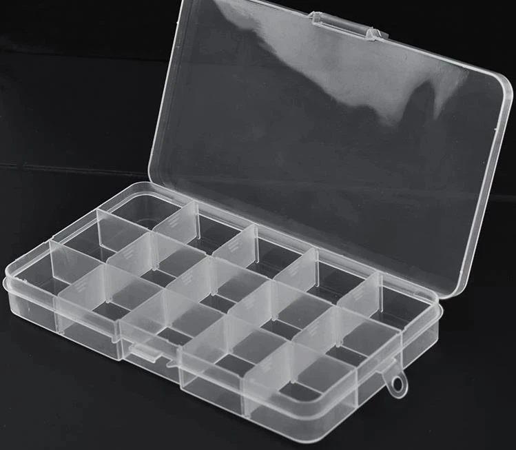 

Free Shipping+Wholesale 15 compartment free installation demolition Transparent PP plastic jewelry storage box,120pcs/lot
